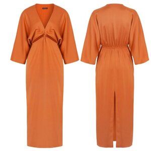 NOCTURNE -BRAND NEW  Orange Midi Dress With Knot